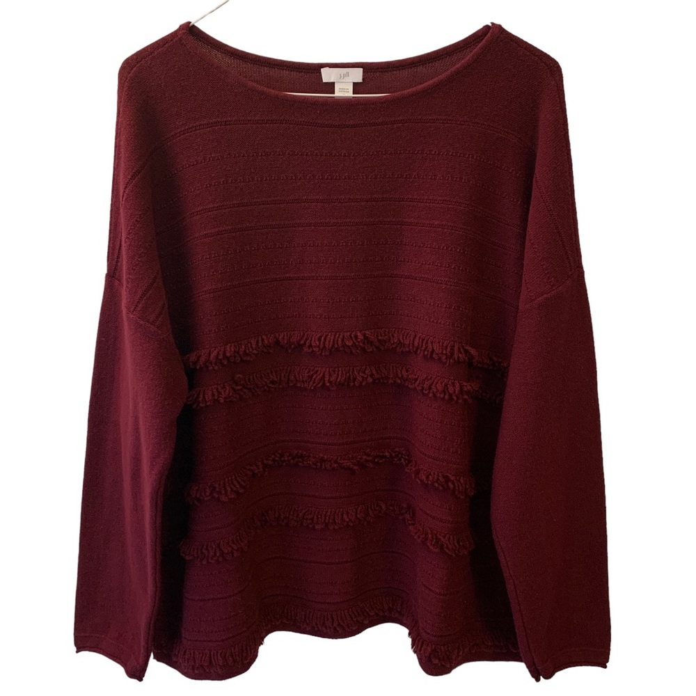 J. Jill Faye Fringe Boat Neck Sweater Bordeaux Red